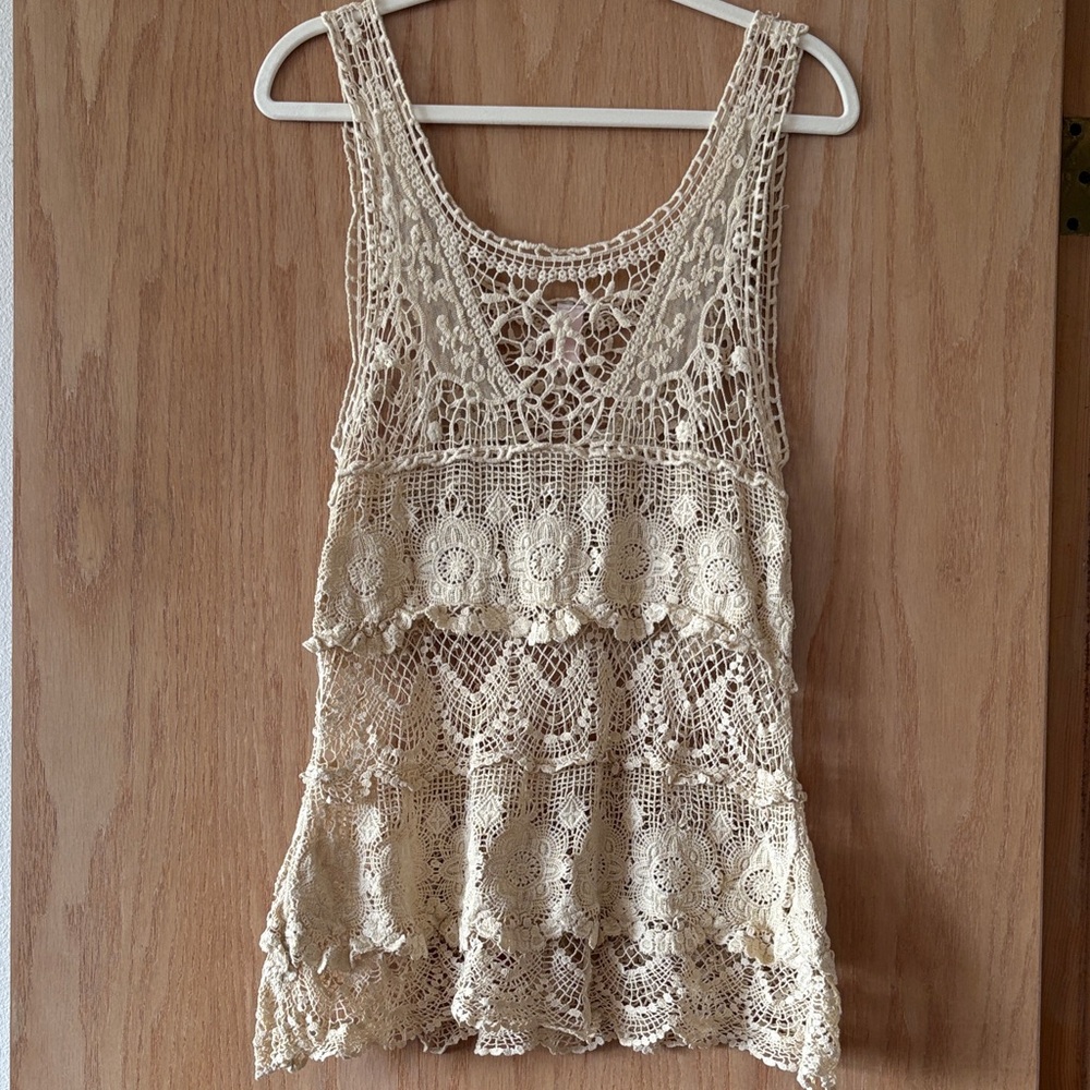 DownEast Cream Crochet Lace Tank Top